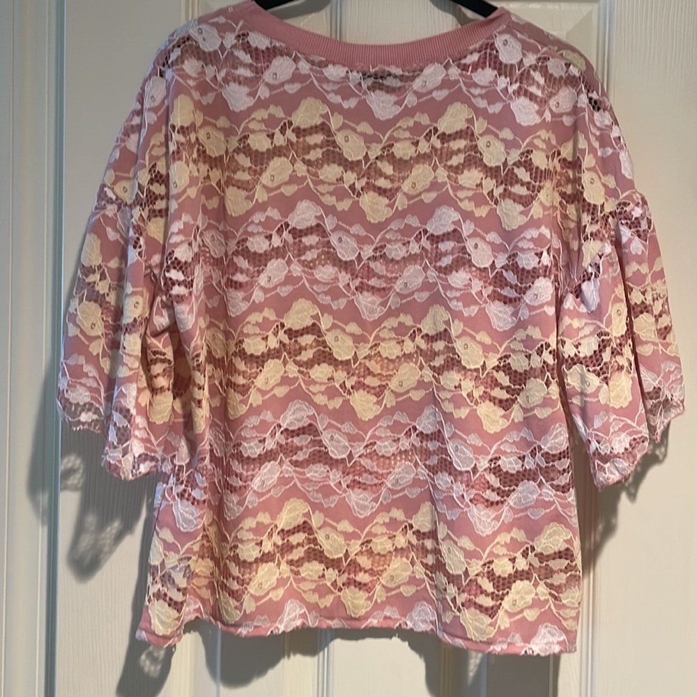 ZARA Pink, pale yellow , white lace top size med - Picture 3 of 7